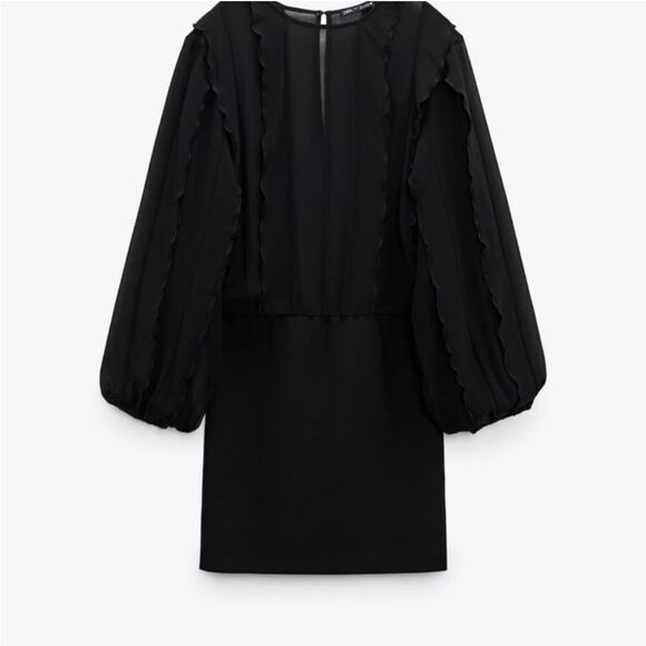 ZARA Black Ruffle Dress NWT Size M - Picture 4 of 11